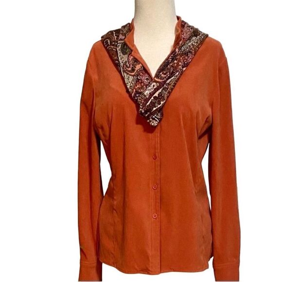 Harve Benard by Benard Holtzman Blouse Medium Burnt Orange Tailored Button Front - Picture 1 of 12